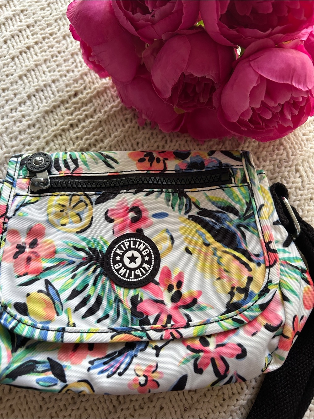 Kipling White Multi Floral Print Crossbody Bag